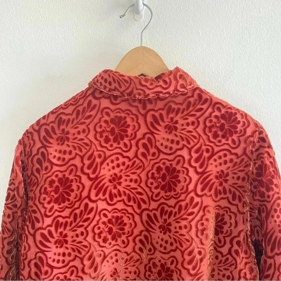 MFA Boston Museum of Fine Arts  Coral Burnout Velvet  Silk Women’s Jacket - Picture 6 of 7